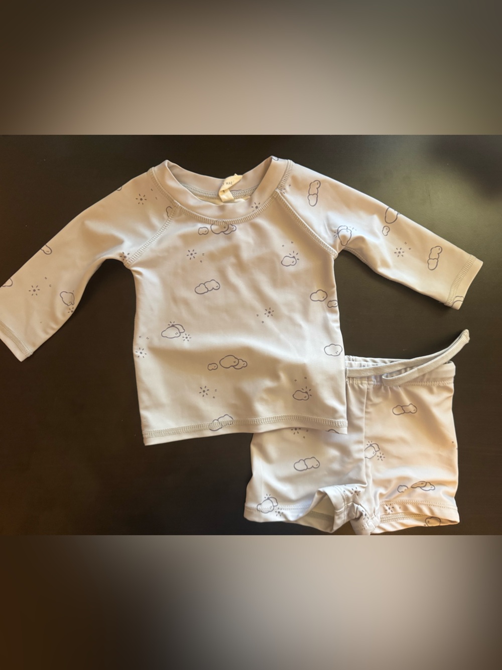 Quincy Mae Baby Swim rashguard and shorts with Cloud Print - 0-3mo